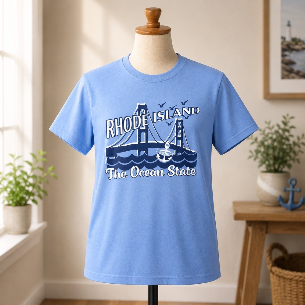 Gildan‎ Rhode Island T-Shirt Mens Small Blue Ocean State Graphic Bridge Tee